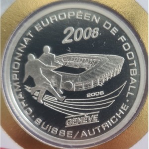 Реверс монеты Кот-д'Ивуар, 500 франков, 2008, Чемпионат Европы по футболу 2008 - Женева