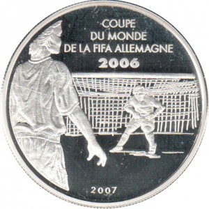 Реверс монеты Кот-д'Ивуар, 1000 франков, 2007, Чемпионат мира по футболу 2006 года в Германии /Вратарь/