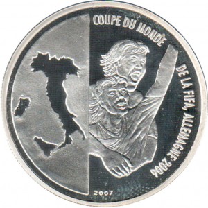 Реверс монеты Кот-д'Ивуар, 1000 франков, 2007, Чемпионат мира по футболу 2006 года в Германии /Футбольные болельщики/