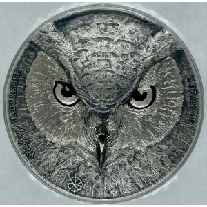 Реверс монеты Кот-д'Ивуар, 5000 франков, 2021, Сова /5oz справа/