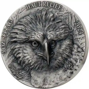 Реверс монеты Кот-д'Ивуар, 5000 франков, 2024, Объемное изображение - Филиппинский орел