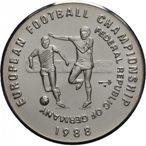Реверс монеты Лаос, 50 кипов, 1988, Чемпионат Европы по футболу, ФРГ 1988