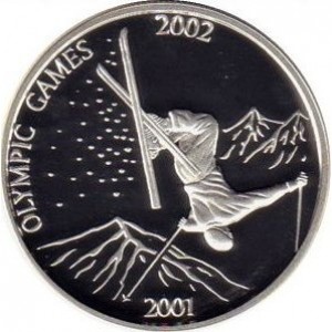 Реверс монеты Лаос, 1000 кипов, 2001, XIX зимние Олимпийские Игры, Солт-Лейк-Сити 2002