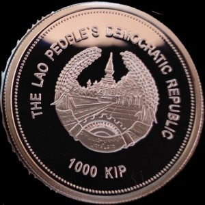 Аверс монеты Лаос, 1000 кипов, 2008, XXIX летние Олимпийские Игры, Пекин 2008 - Бадминтон