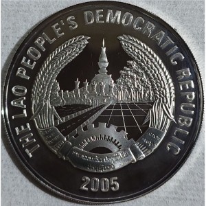 Аверс монеты Лаос, 15.000 кипов, 2005, Китайский гороскоп - год петуха