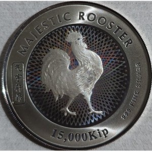 Реверс монеты Лаос, 15.000 кипов, 2005, Китайский гороскоп - год петуха