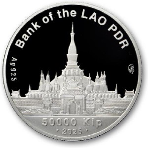 Аверс монеты Лаос, 50.000 кипов, 2025, Китайский гороскоп - год змеи /маленькая змея/
