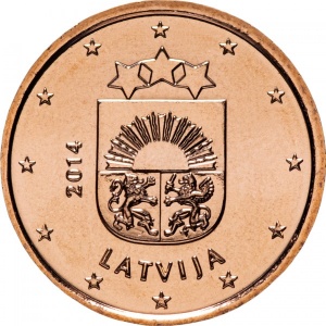 Аверс монеты Латвия, 1 евроцент, 2014-2025