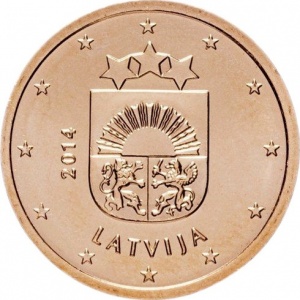 Аверс монеты Латвия, 2 евроцента, 2014-2025