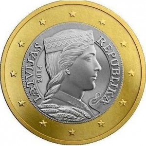 Аверс монеты Латвия, 1 евро, 2014-2025