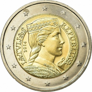 Аверс монеты Латвия, 2 евро, 2014-2025