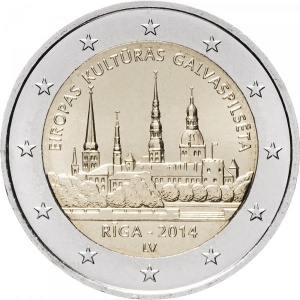 Аверс монеты Латвия, 2 евро, 2014, Рига - культурная столица Европы 2014