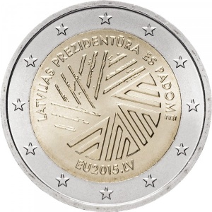 Аверс монеты Латвия, 2 евро, 2015, Президентство Латвии в Совете ЕС