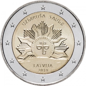 Аверс монеты Латвия, 2 евро, 2019, Восходящее солнце