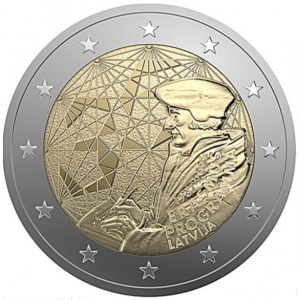Аверс монеты Латвия, 2 евро, 2022, 35 лет программе Эразмус