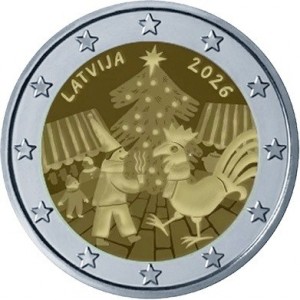 Аверс монеты Латвия, 2 евро, 2026, Рождественские ярмарки