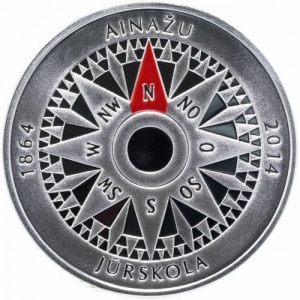 Аверс монеты Латвия, 5 евро, 2014, Мореходное училище в Айнажи