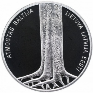 Реверс монеты Латвия, 5 евро, 2014, 25 лет Балтийскому пути