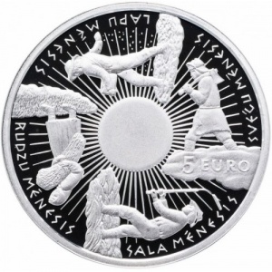 Аверс монеты Латвия, 5 евро, 2014, Времена года