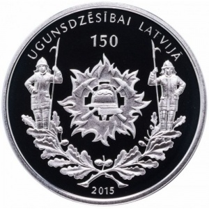 Аверс монеты Латвия, 5 евро, 2015, 150 лет пожарной службе