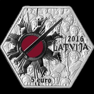 Аверс монеты Латвия, 5 евро, 2016, 100 лет Митавской операции