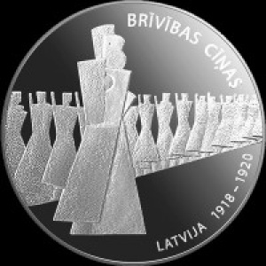 Аверс монеты Латвия, 5 евро, 2019, Борьба за Независимость 1918-1920