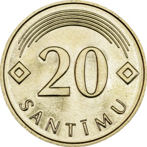 Реверс монеты Латвия, 20 сантимов, 1992-2009