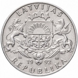 Аверс монеты Латвия, 2 лата, 1992