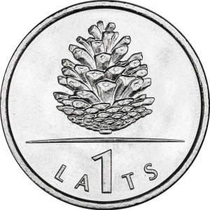 Реверс монеты Латвия, 1 лат, 2006, Шишка