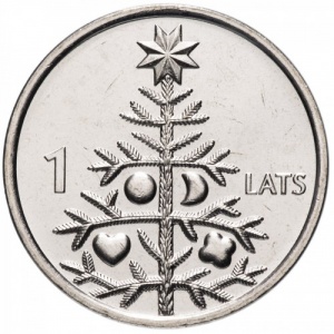 Реверс монеты Латвия, 1 лат, 2009, Рождественская ель