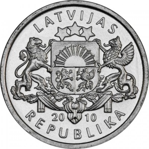 Аверс монеты Латвия, 1 лат, 2010, Лягушка