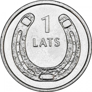Реверс монеты Латвия, 1 лат, 2010, Подкова (концами, направленными вверх)