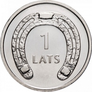 Реверс монеты Латвия, 1 лат, 2010, Подкова (концами, направленными вниз)