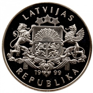 Аверс монеты Латвия, 1 лат, 1999, XXVII летние Олимпийские Игры, Сидней 2000