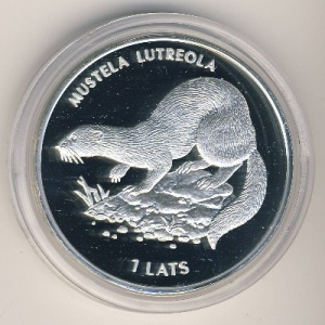 Реверс монеты Латвия, 1 лат, 1999, Исчезающие животные - Европейская норка