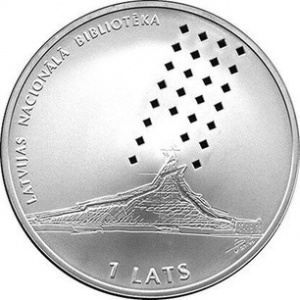 Реверс монеты Латвия, 1 лат, 2002, Национальная библиотека Латвии