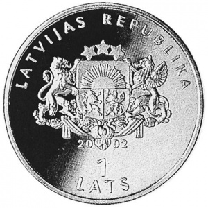 Аверс монеты Латвия, 1 лат, 2002, XXVIII летние Олимпийские Игры, Афины 2004