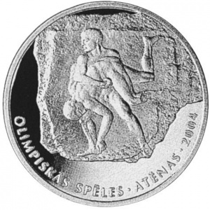 Реверс монеты Латвия, 1 лат, 2002, XXVIII летние Олимпийские Игры, Афины 2004