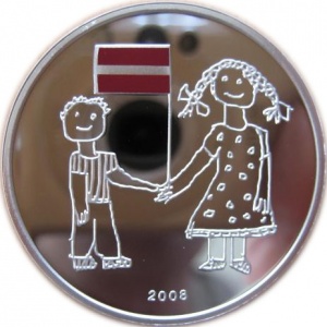 Реверс монеты Латвия, 1 лат, 2008, 90 лет республике