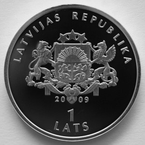 Аверс монеты Латвия, 1 лат, 2009, Поросенок