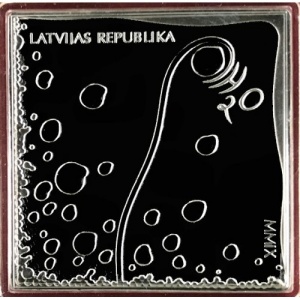 Аверс монеты Латвия, 1 лат, 2009, Монета воды