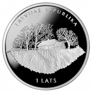 Аверс монеты Латвия, 1 лат, 2013, 150 лет со дня рождения Рудольфа Блауманиса
