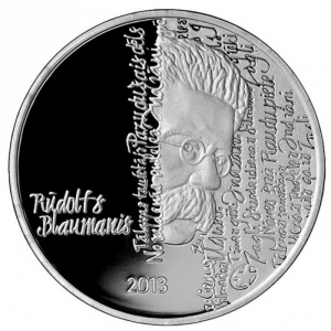 Реверс монеты Латвия, 1 лат, 2013, 150 лет со дня рождения Рудольфа Блауманиса