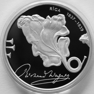 Реверс монеты Латвия, 1 лат, 2013, 200 лет со дня рождения Рихарда Вагнера