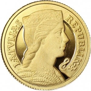 Аверс монеты Латвия, 5 латов, 2003, 10 лет новому лату
