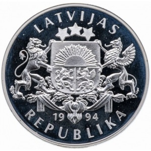 Аверс монеты Латвия, 10 латов, 1994, XXVI летние Олимпийские Игры, Атланта 1996