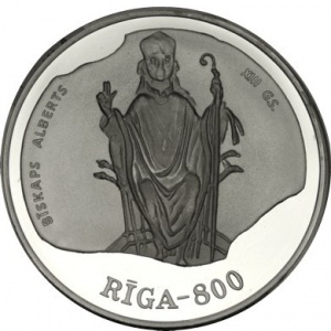 Реверс монеты Латвия, 10 латов, 1995, 800 лет Риге - XIII век