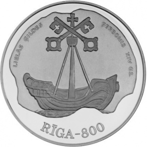 Реверс монеты Латвия, 10 латов, 1995, 800 лет Риге - XIV век