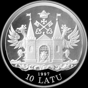 Аверс монеты Латвия, 10 латов, 1997, 800 лет Риге - XVIII век