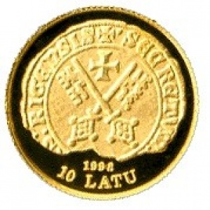 Аверс монеты Латвия, 10 латов, 1998, 800 лет Риге